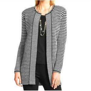 Talbots Merino Wool Cardigan Black White Houndstooth Open Front Long Sleeves